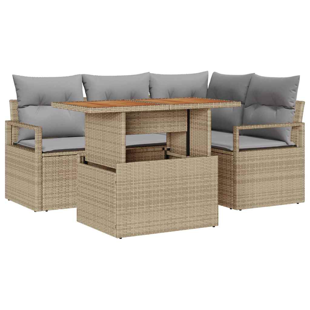 Conjunto de Sofá de Jardim 5 pcs Bege Rattan Sintético