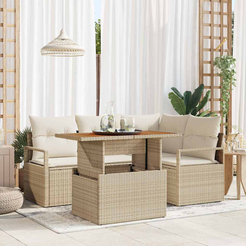 Conjunto de Sofá de Jardim 5 pcs Bege Rattan Sintético