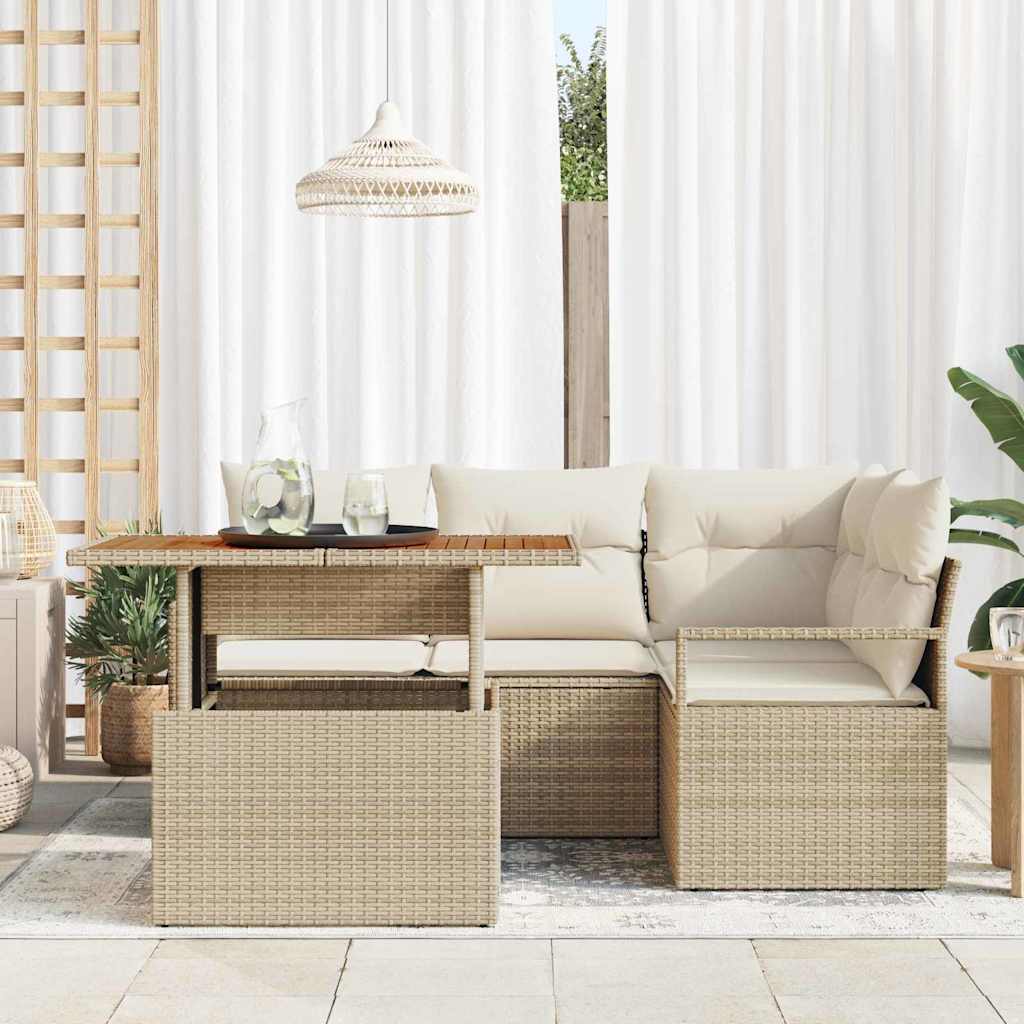 Conjunto de Sofá de Jardim 5 pcs Bege Rattan Sintético