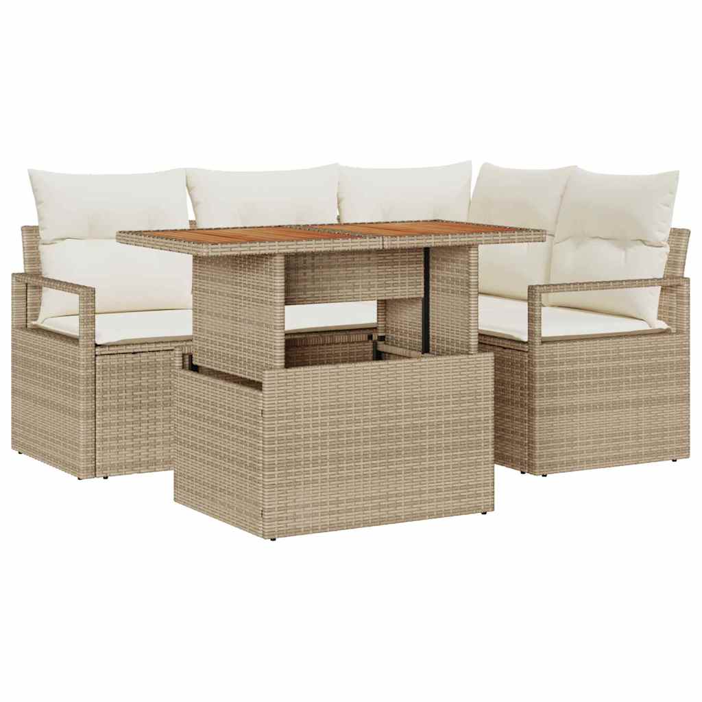 Conjunto de Sofá de Jardim 5 pcs Bege Rattan Sintético