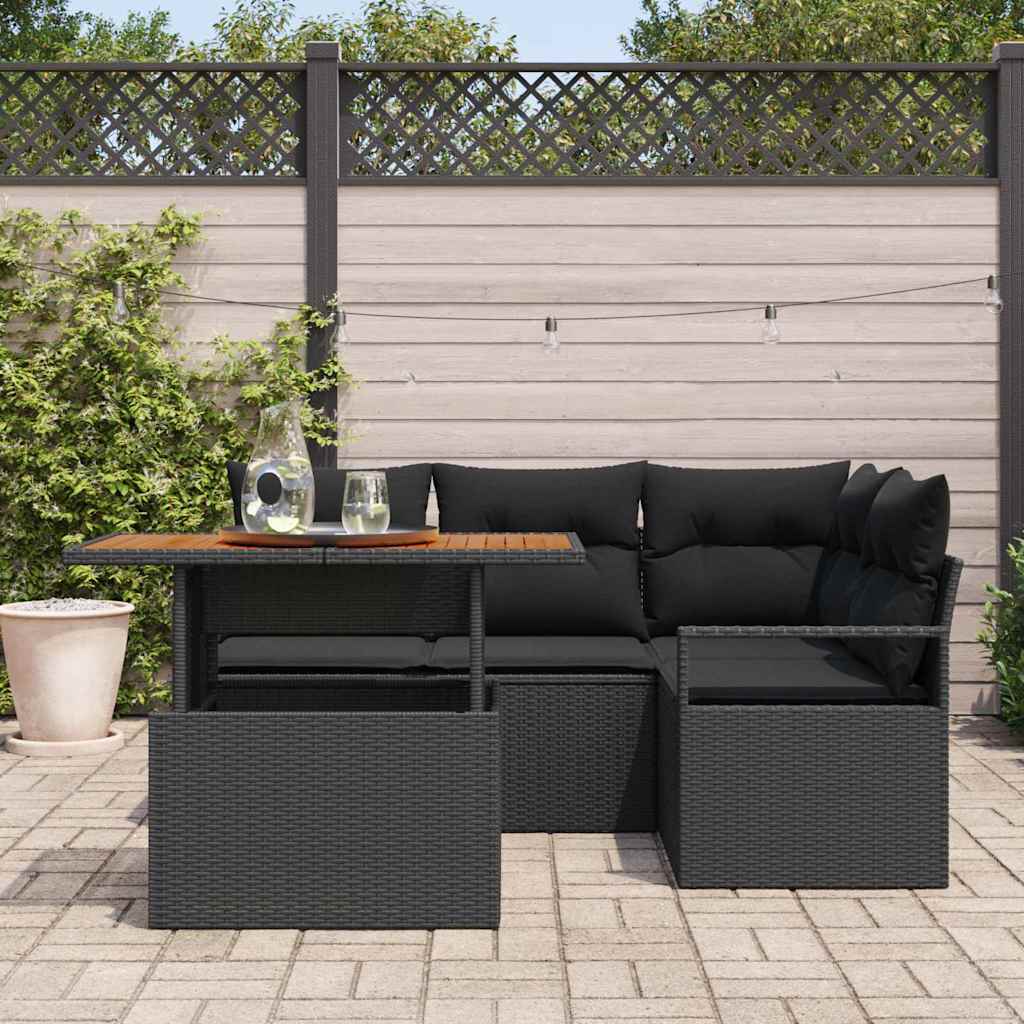Conjunto de Sofá de Jardim 5 pcs Preto Rattan Sintético