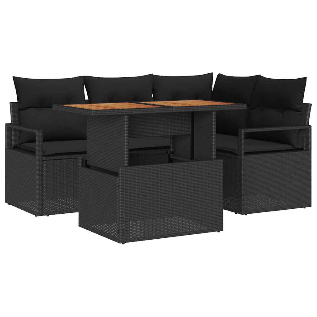 Conjunto de Sofá de Jardim 5 pcs Preto Rattan Sintético
