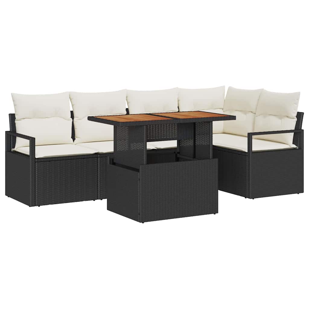 Conjunto de Sofá de Jardim 6 pcs Preto Rattan Sintético