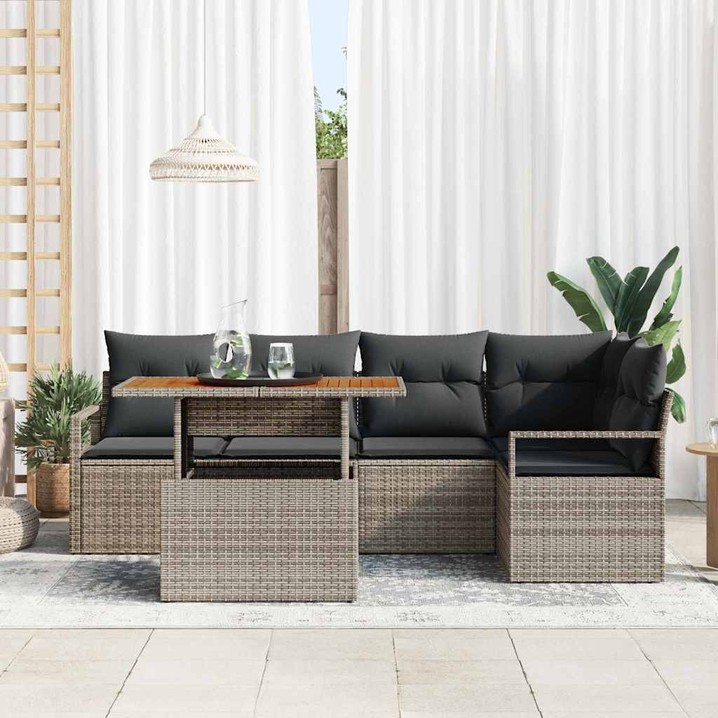 Conjunto de Sofá de Jardim 6 pcs Cinzeto Rattan Sintético