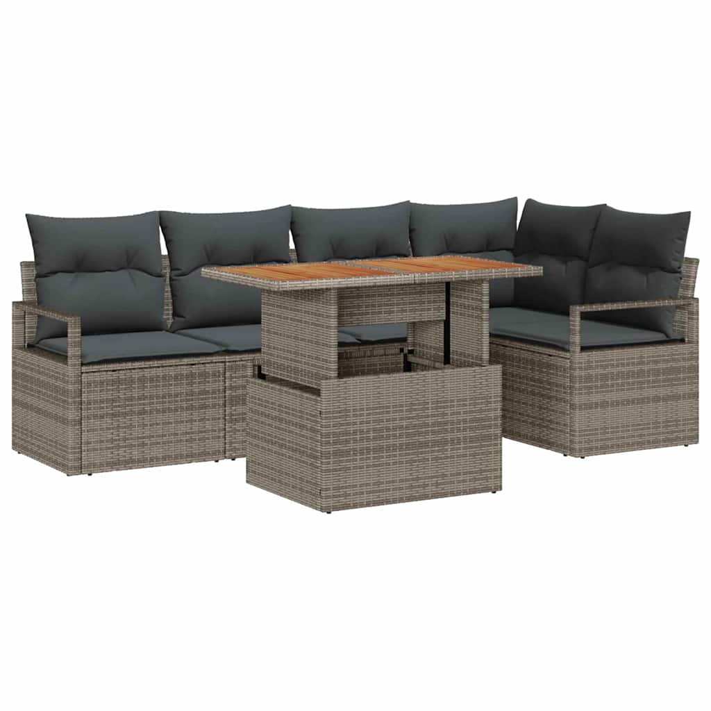 Conjunto de Sofá de Jardim 6 pcs Cinzeto Rattan Sintético