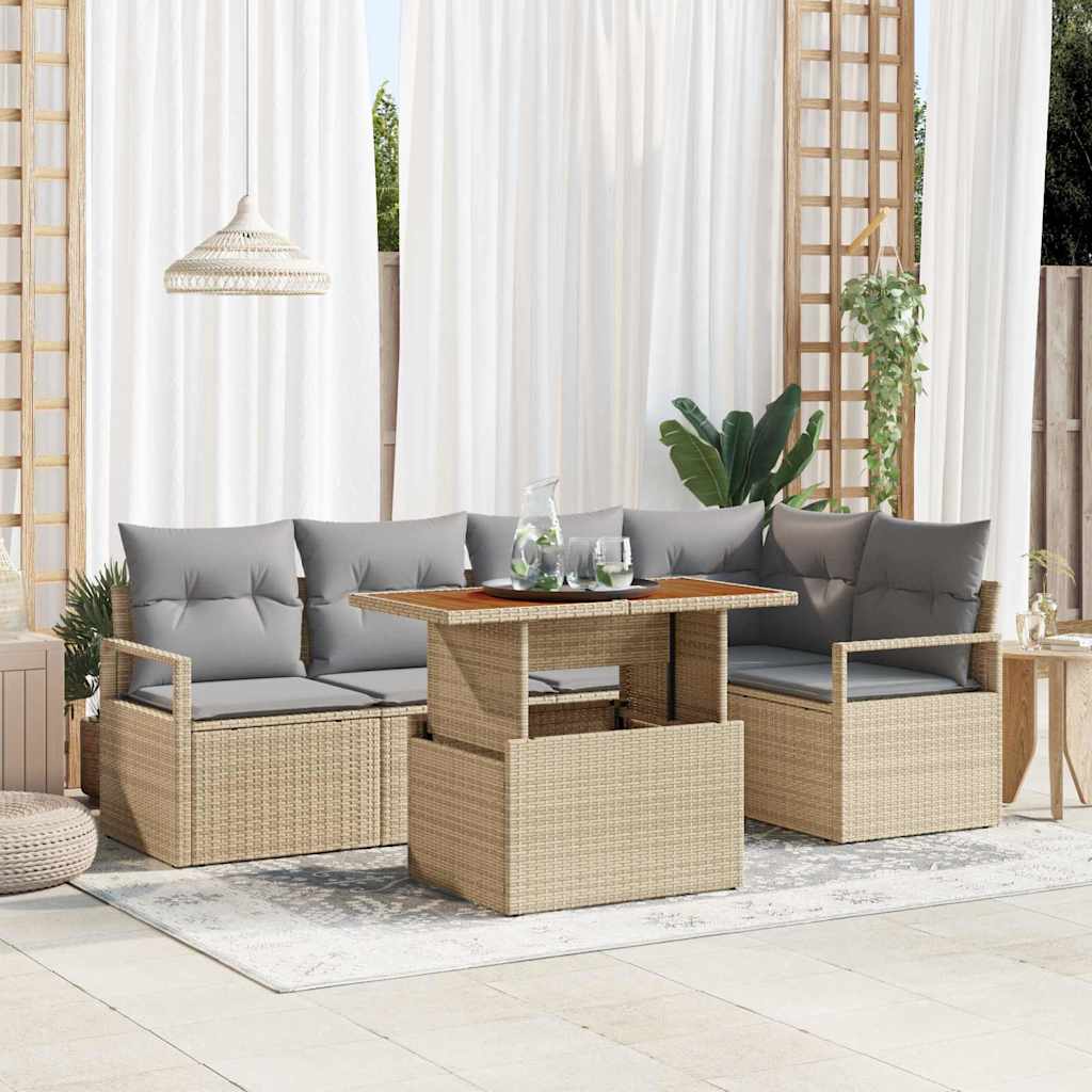 Conjunto de Sofá de Jardim 6 pcs Bege Rattan Sintético