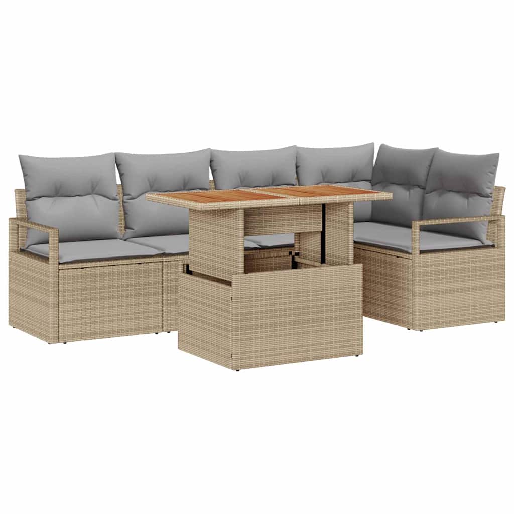 Conjunto de Sofá de Jardim 6 pcs Bege Rattan Sintético