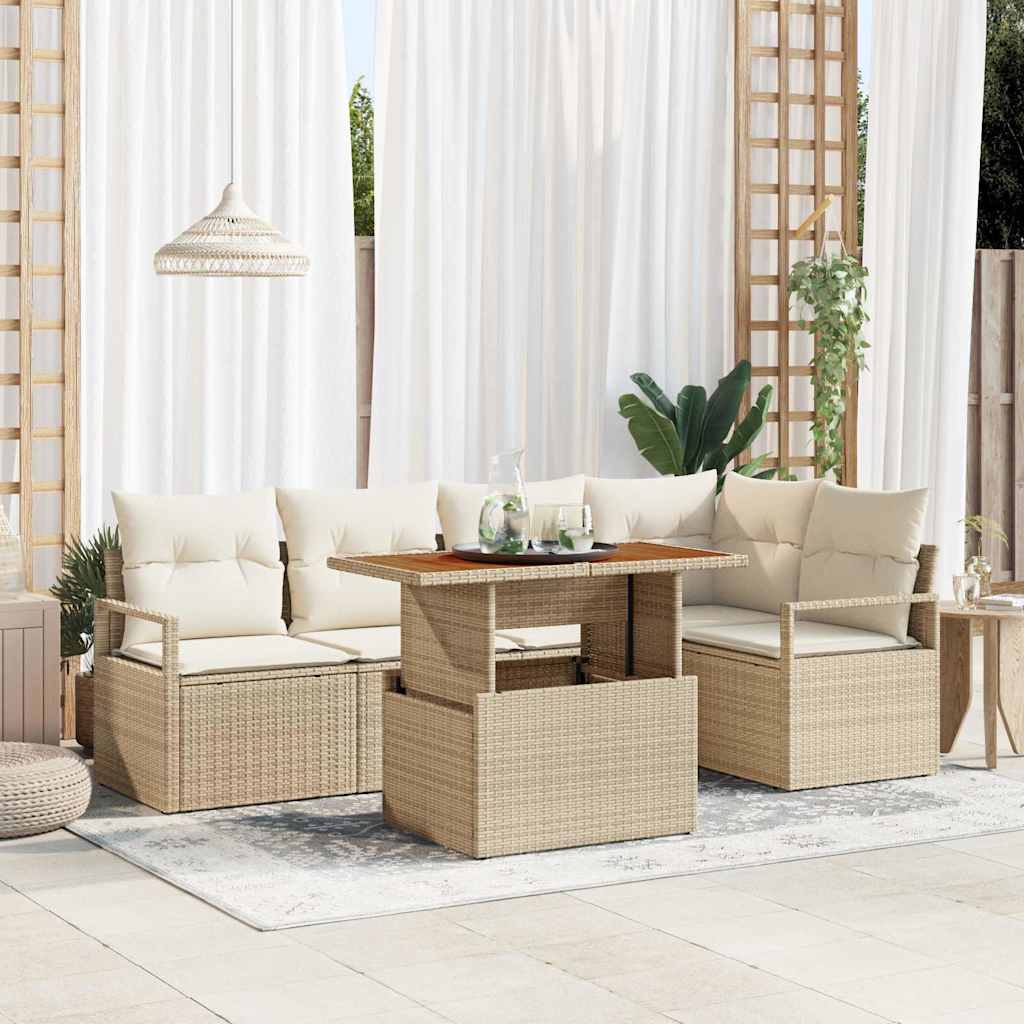 Conjunto de Sofá de Jardim 6 pcs Bege Rattan Sintético