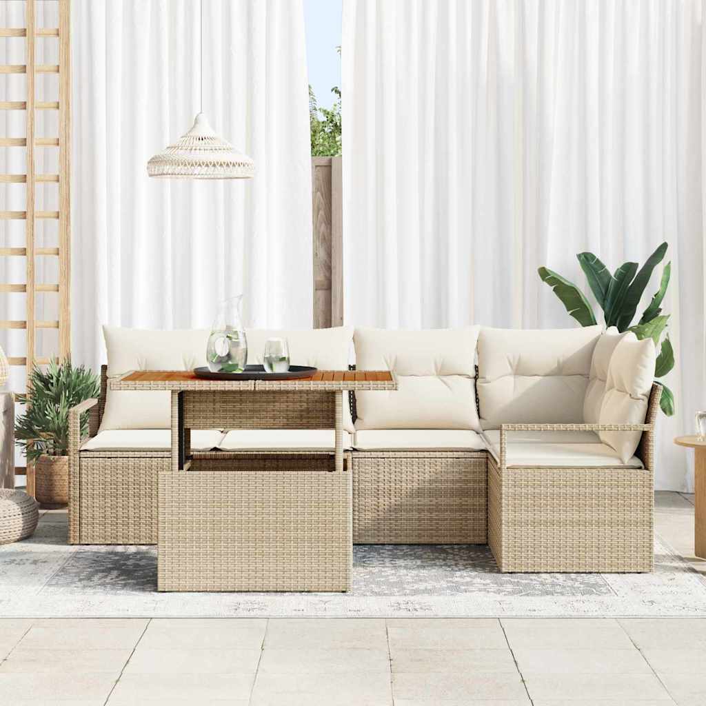 Conjunto de Sofá de Jardim 6 pcs Bege Rattan Sintético