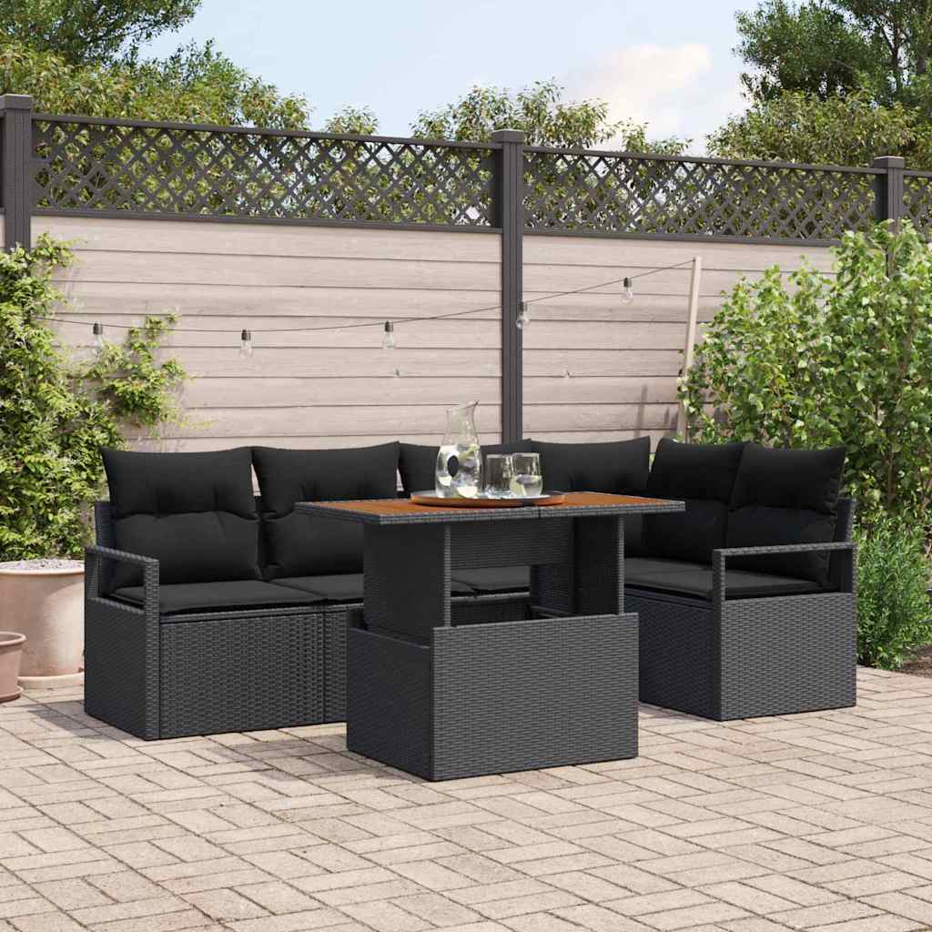 Conjunto de Sofá de Jardim 6 pcs Preto Rattan Sintético