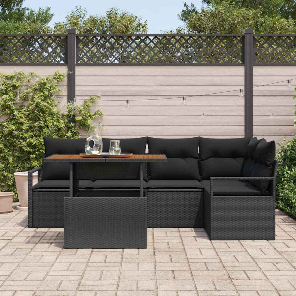 Conjunto de Sofá de Jardim 6 pcs Preto Rattan Sintético