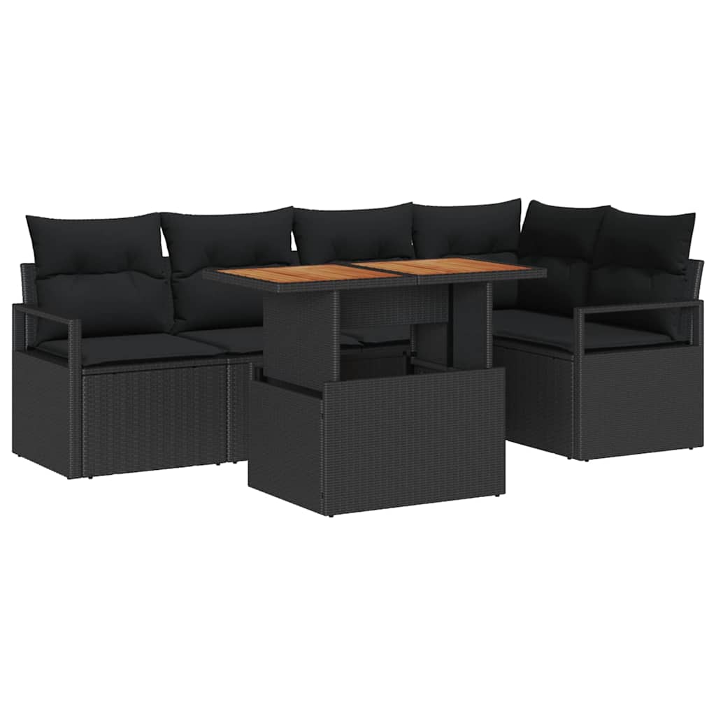 Conjunto de Sofá de Jardim 6 pcs Preto Rattan Sintético