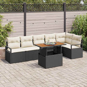 Conjunto de Sofá de Jardim 7 pcs Preto Rattan Sintético