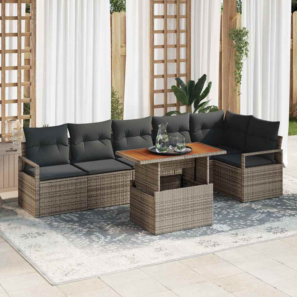 Conjunto de Sofá de Jardim 7 pcs Cinzeto Rattan Sintético