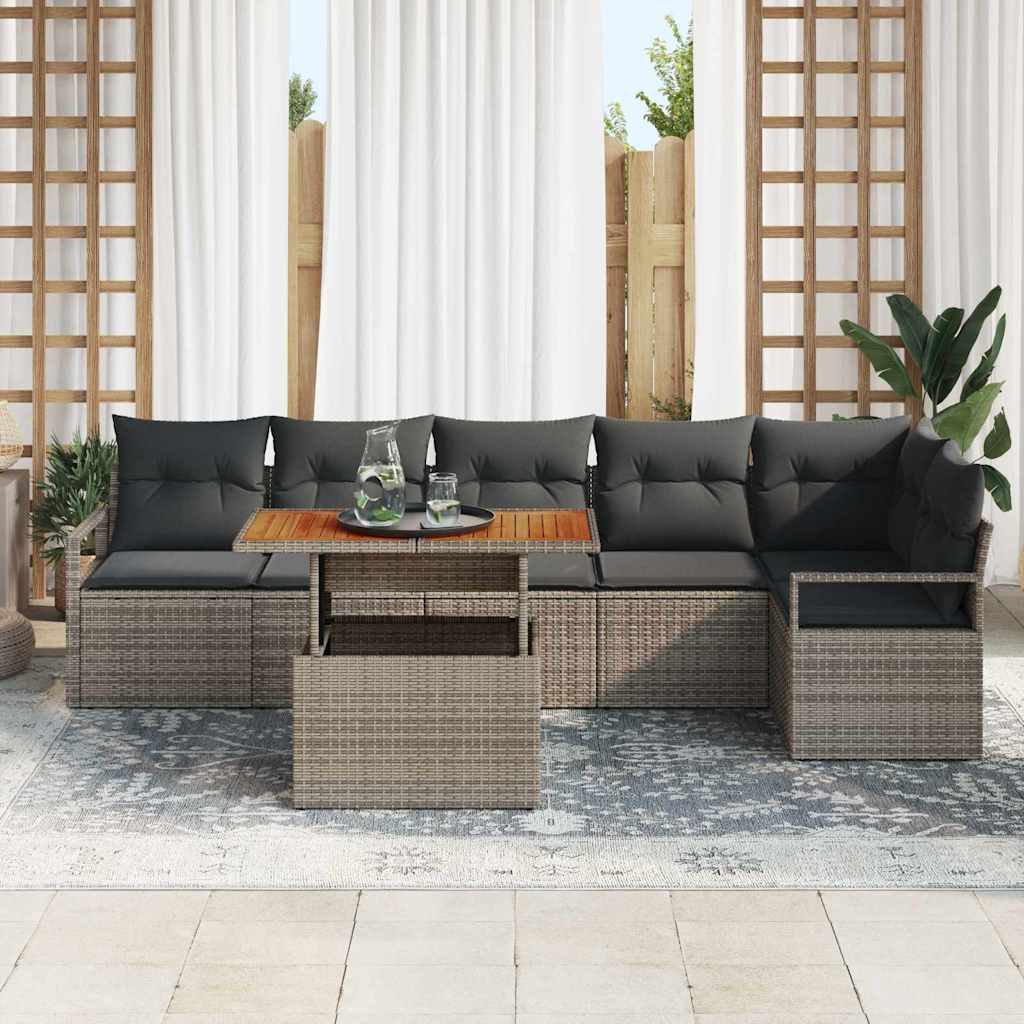 Conjunto de Sofá de Jardim 7 pcs Cinzeto Rattan Sintético