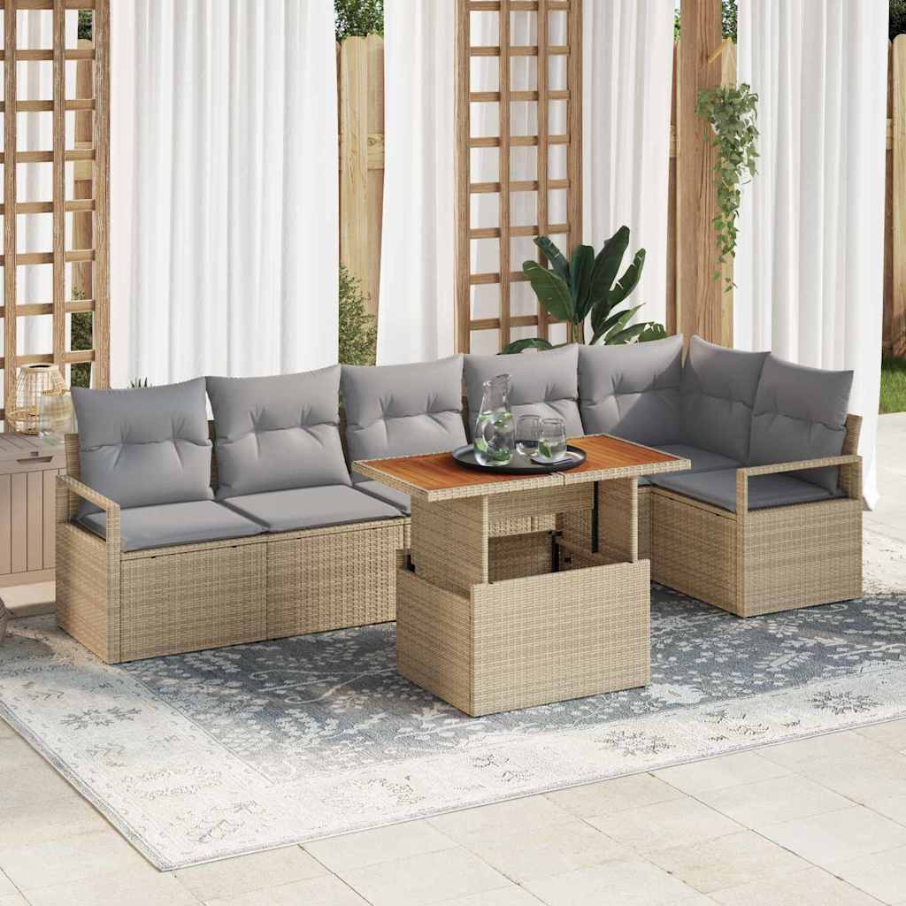 Conjunto de Sofá de Jardim 7 pcs Bege Rattan Sintético