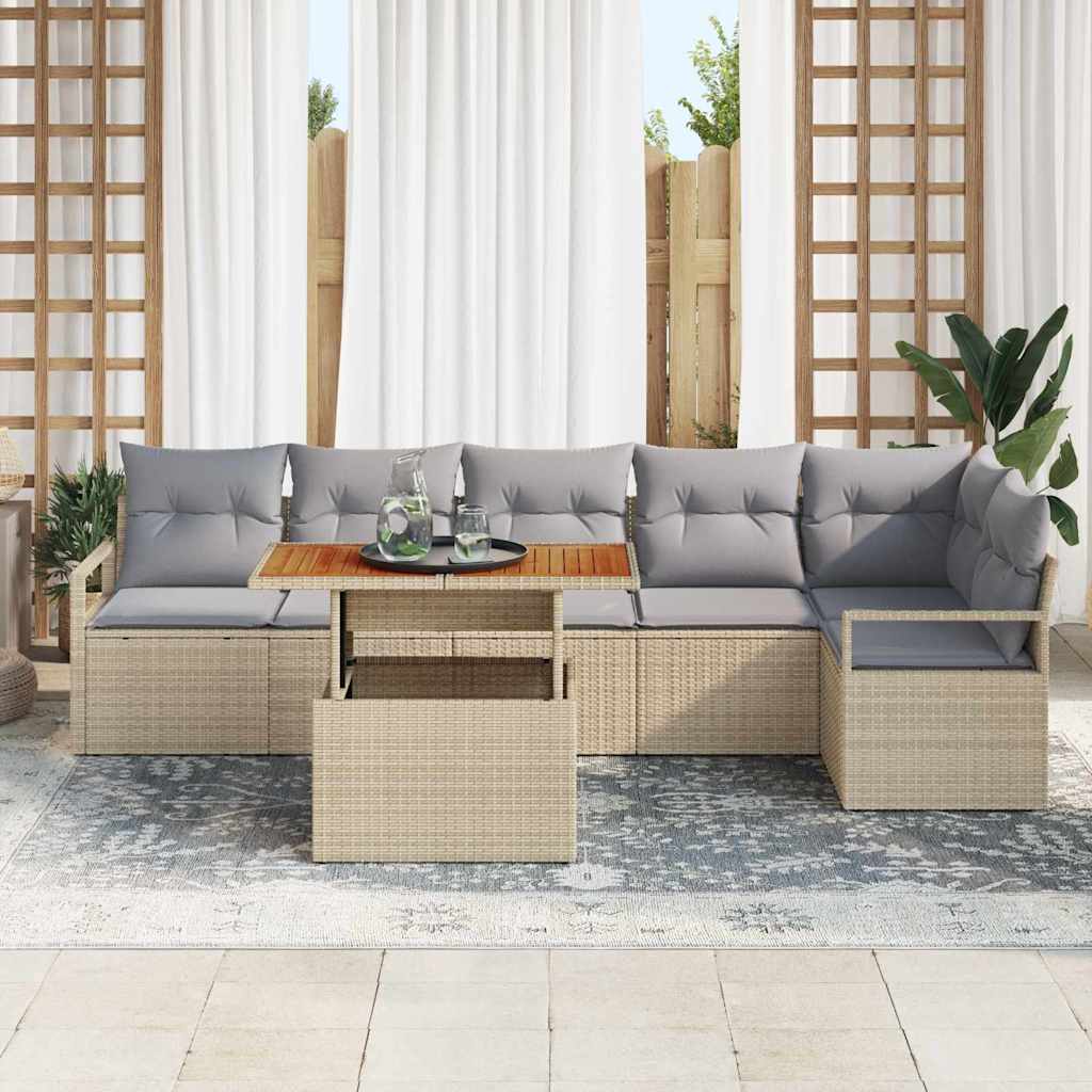 Conjunto de Sofá de Jardim 7 pcs Bege Rattan Sintético