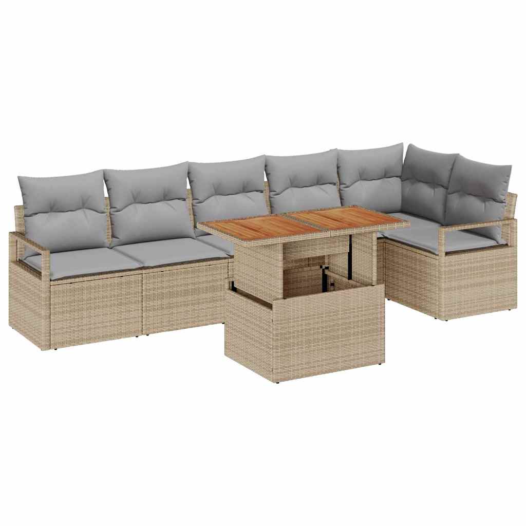 Conjunto de Sofá de Jardim 7 pcs Bege Rattan Sintético