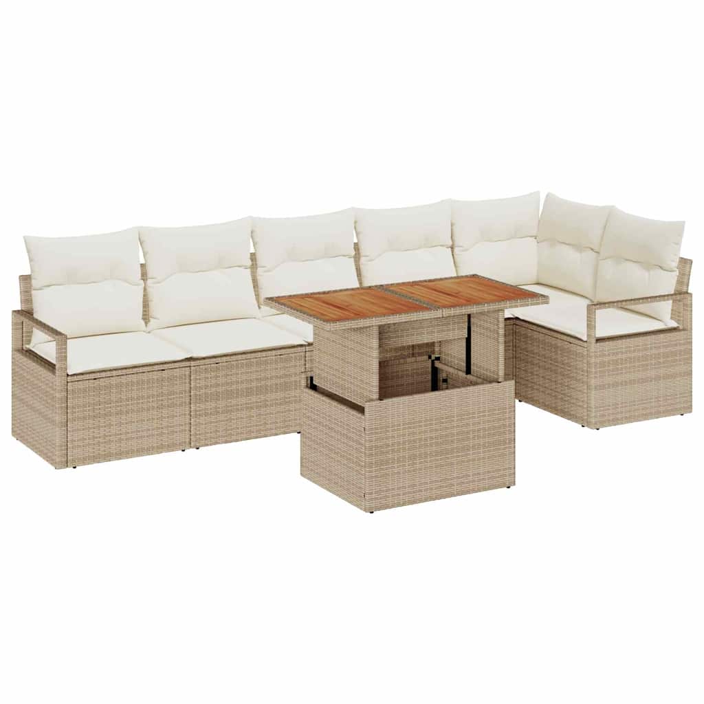Conjunto de Sofá de Jardim 7 pcs Bege Rattan Sintético