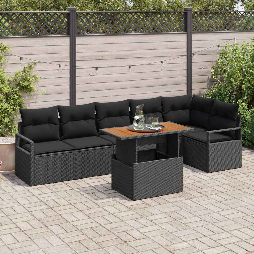 Conjunto de Sofá de Jardim 7 pcs Preto Rattan Sintético