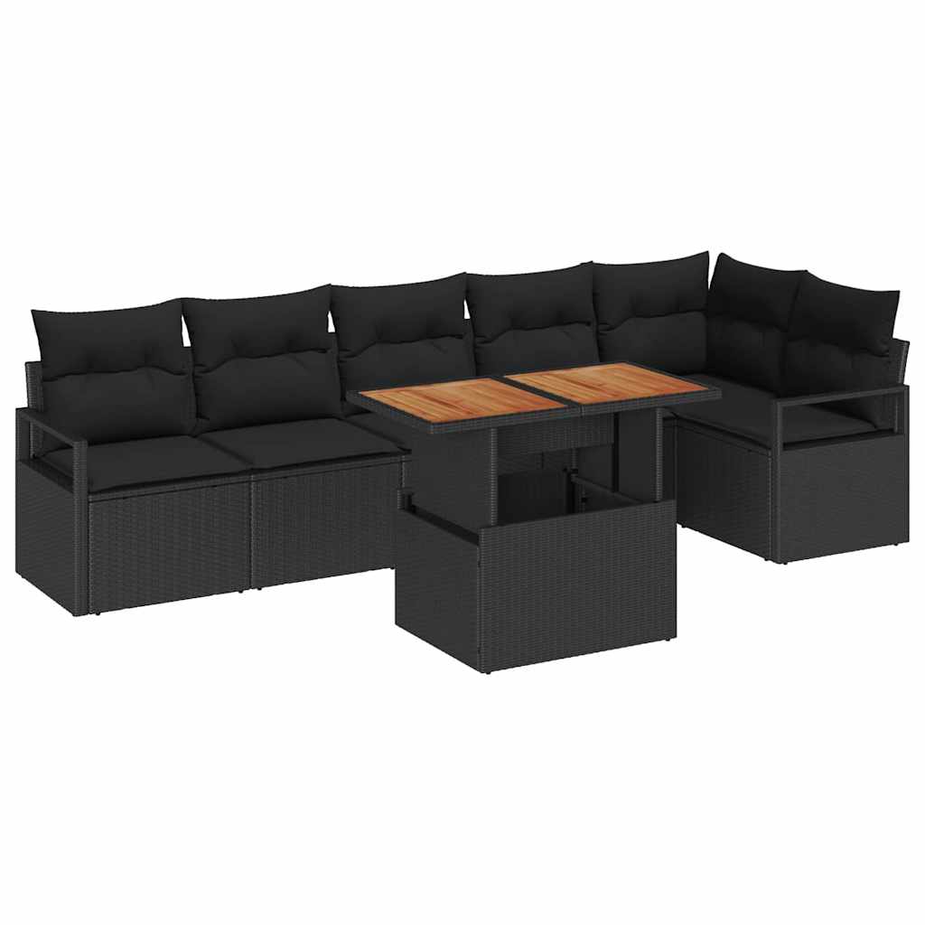Conjunto de Sofá de Jardim 7 pcs Preto Rattan Sintético