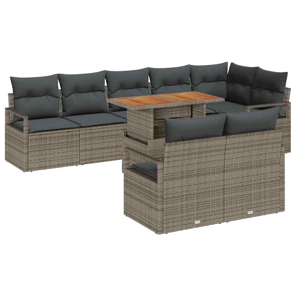 Conjunto de Sofá de Jardim 9 pcs Cinzeto Rattan Sintético