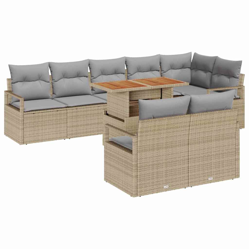 Conjunto de Sofá de Jardim 9 pcs Bege Rattan Sintético