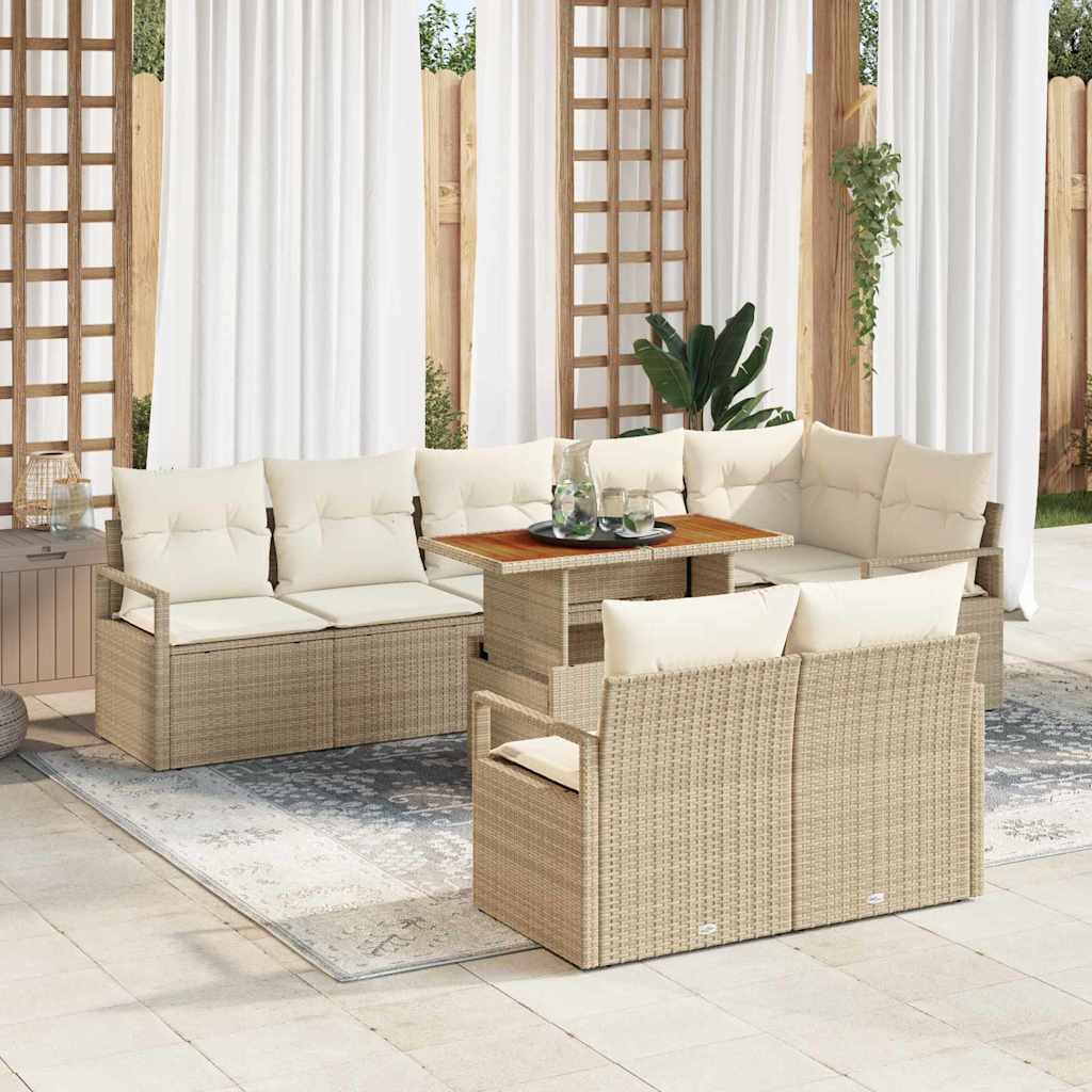 Conjunto de Sofá de Jardim 9 pcs Bege Rattan Sintético