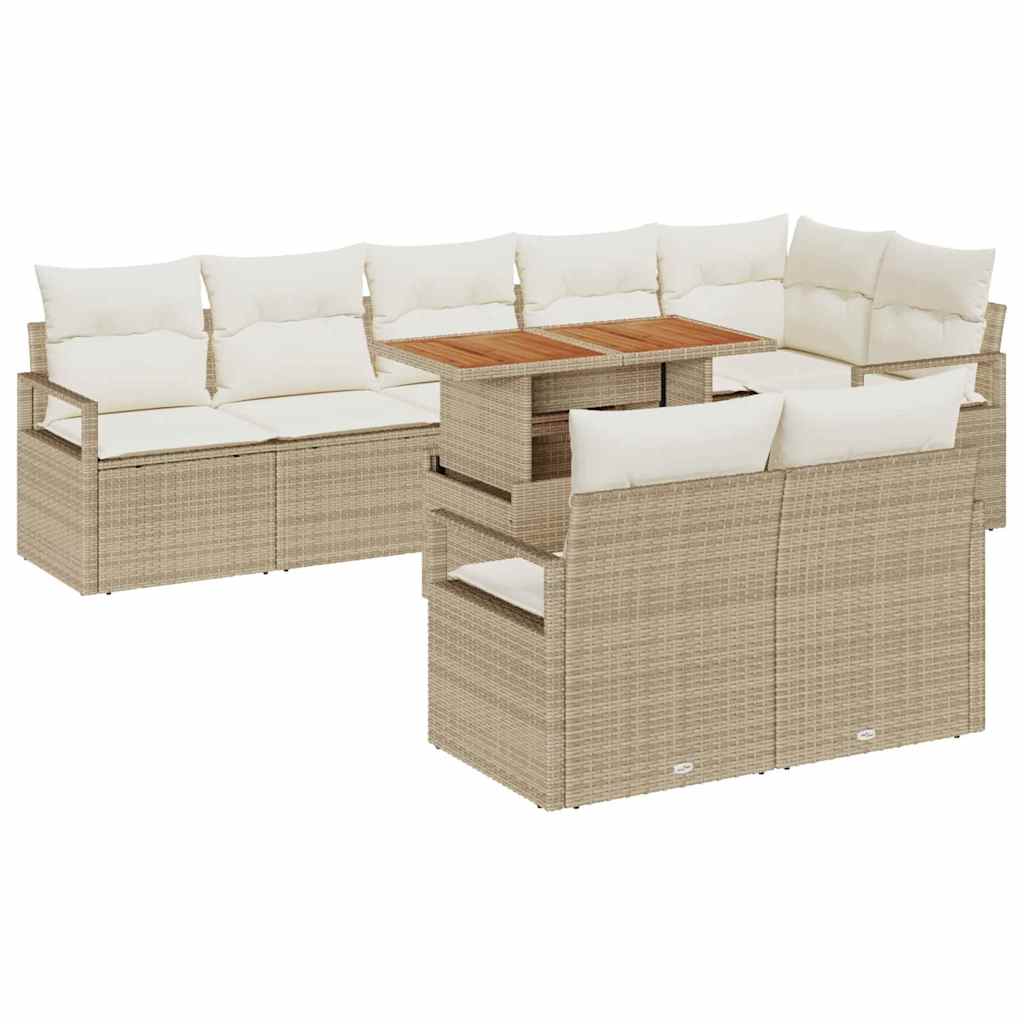 Conjunto de Sofá de Jardim 9 pcs Bege Rattan Sintético