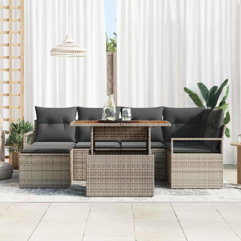 Conjunto de Sofá de Jardim 7 pcs Cinzeto Rattan Sintético