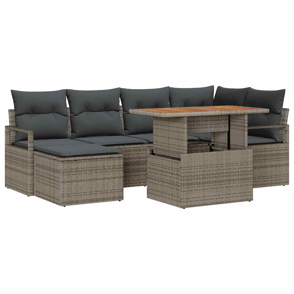 Conjunto de Sofá de Jardim 7 pcs Cinzeto Rattan Sintético