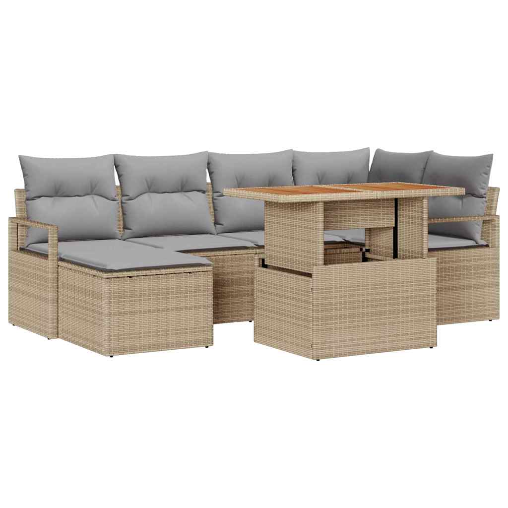 Conjunto de Sofá de Jardim 7 pcs Bege Rattan Sintético