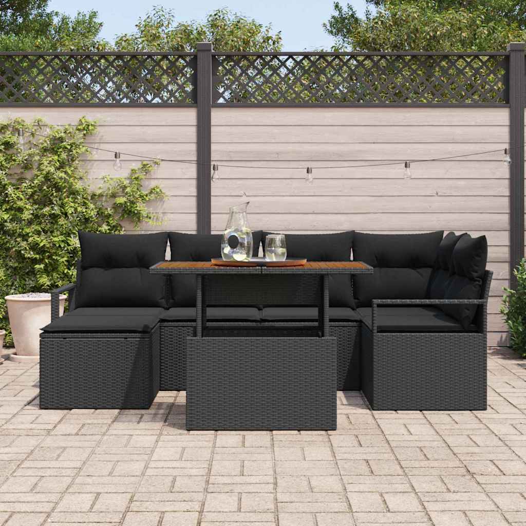 Conjunto de Sofá de Jardim 7 pcs Preto Rattan Sintético