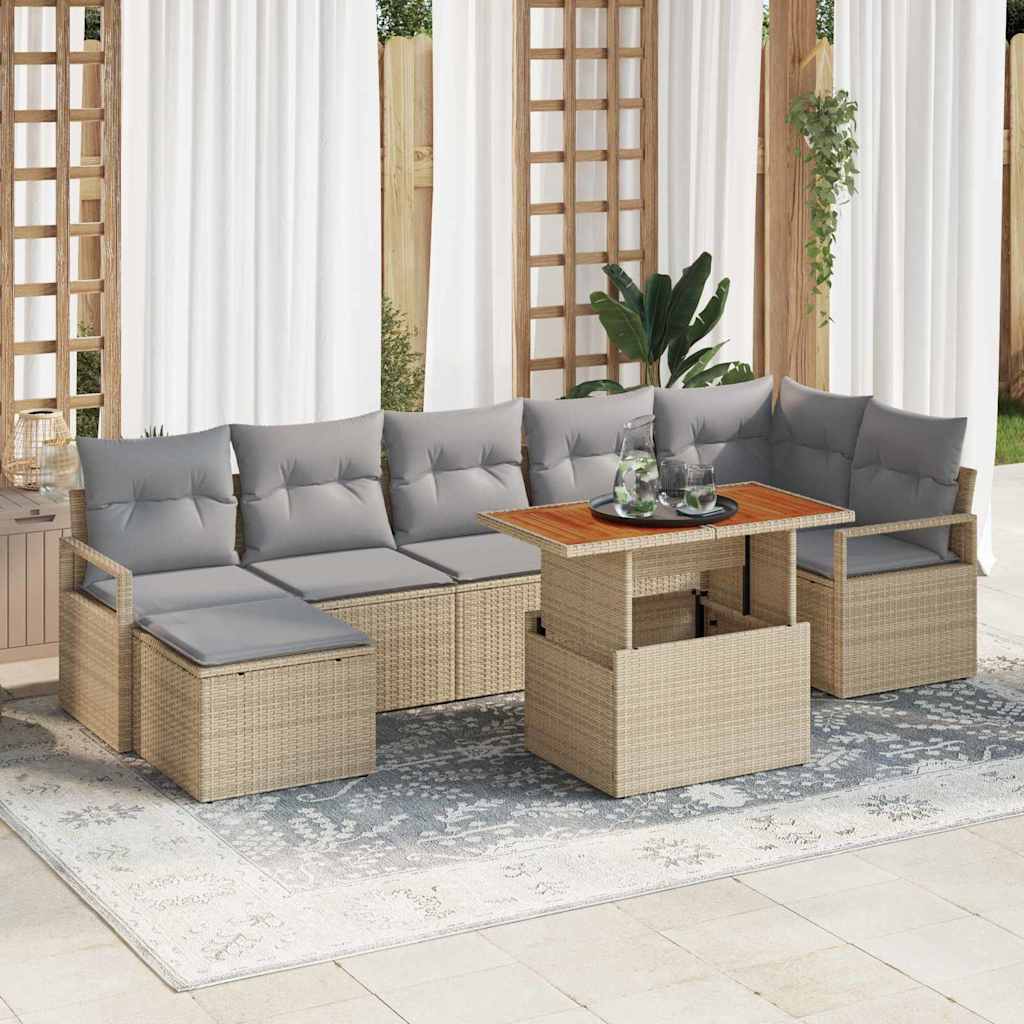 Conjunto de Sofá de Jardim 8 pcs Bege Rattan Sintético