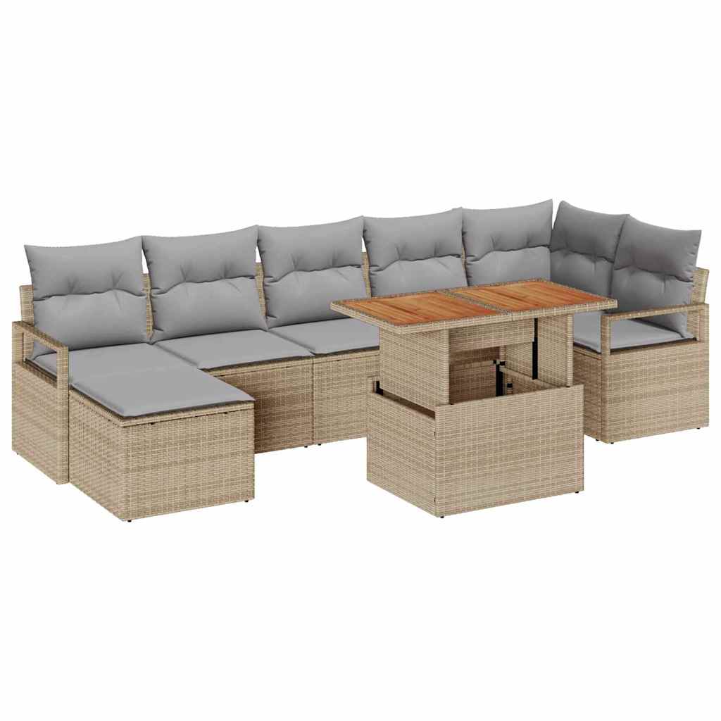 Conjunto de Sofá de Jardim 8 pcs Bege Rattan Sintético