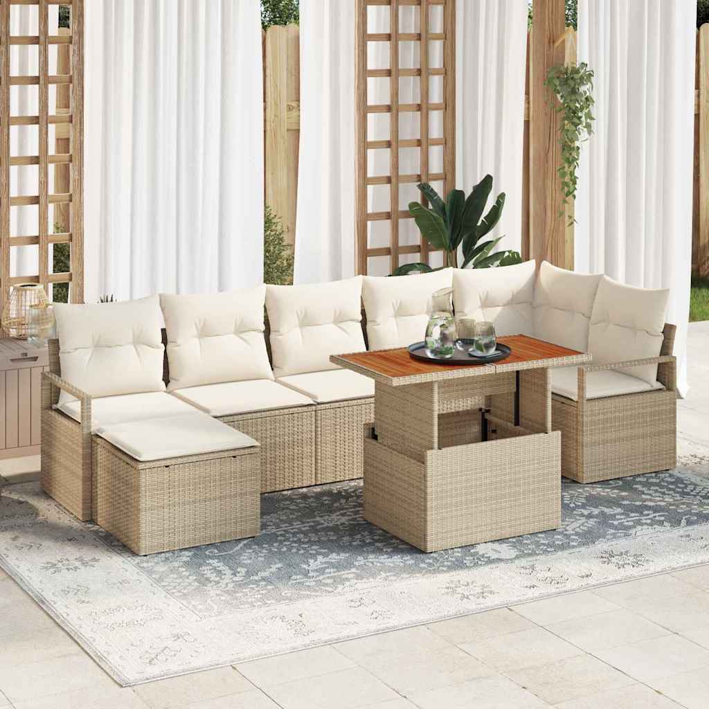 Conjunto de Sofá de Jardim 8 pcs Bege Rattan Sintético