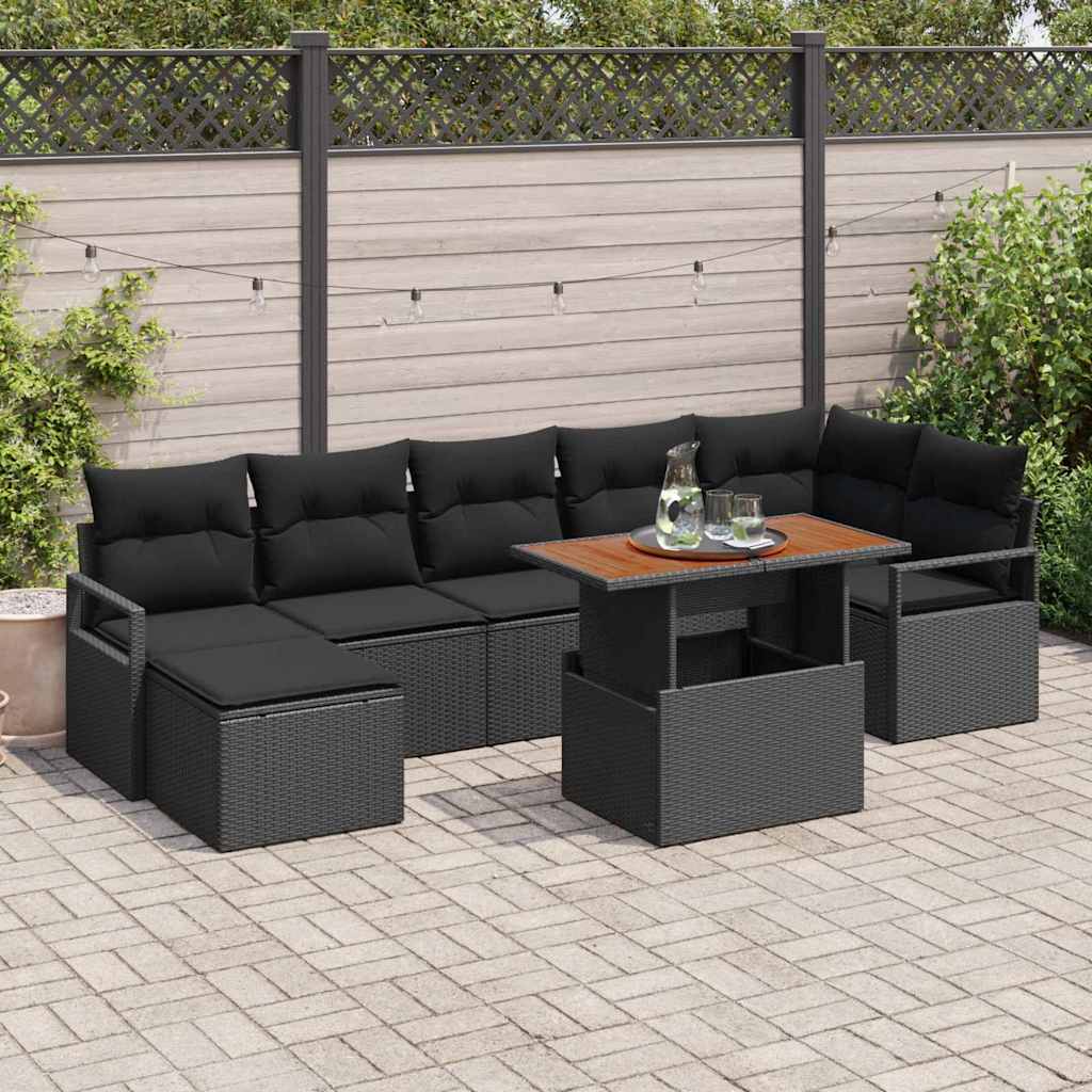 Conjunto de Sofá de Jardim 8 pcs Preto Rattan Sintético