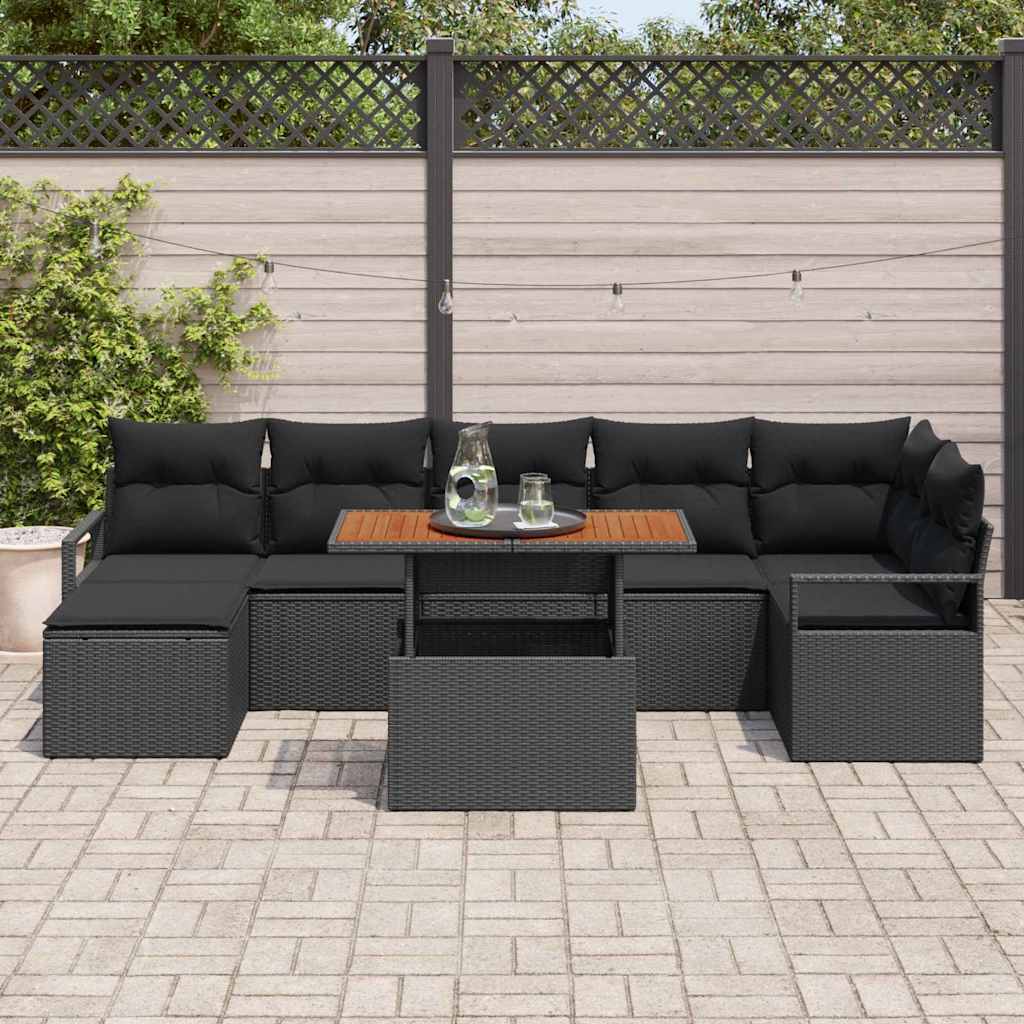 Conjunto de Sofá de Jardim 8 pcs Preto Rattan Sintético