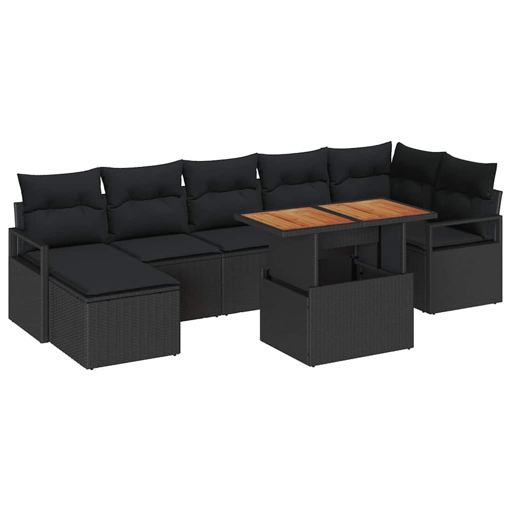 Conjunto de Sofá de Jardim 8 pcs Preto Rattan Sintético