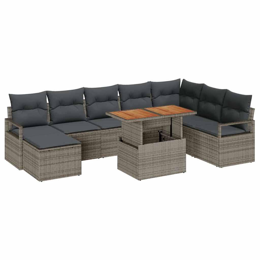 Conjunto de Sofá de Jardim 9 pcs Cinzeto Rattan Sintético
