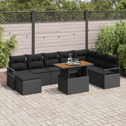 Conjunto de Sofá de Jardim 9 pcs Preto Rattan Sintético