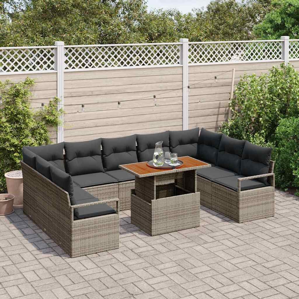 Conjunto de Sofá de Jardim 10 pcs Cinzeto Rattan Sintético