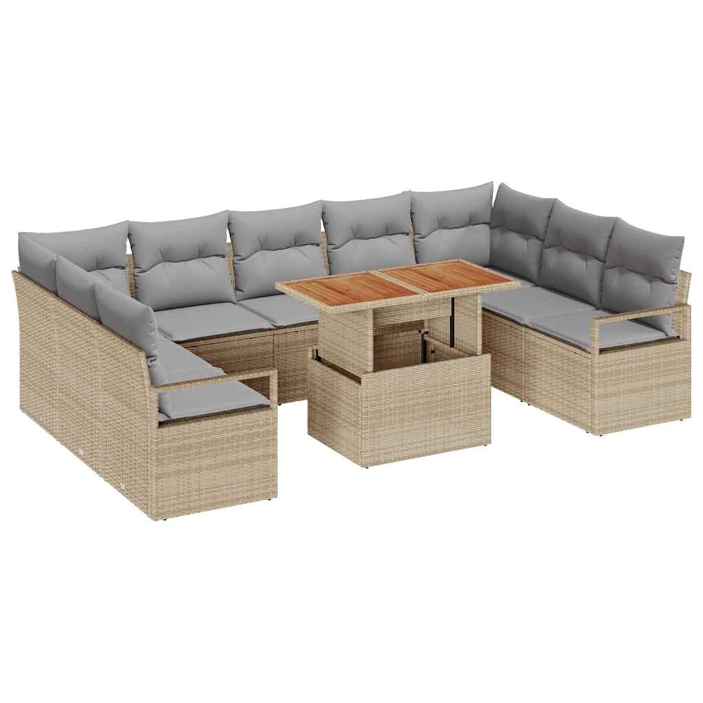 Conjunto de Sofá de Jardim 10 pcs Bege Rattan Sintético