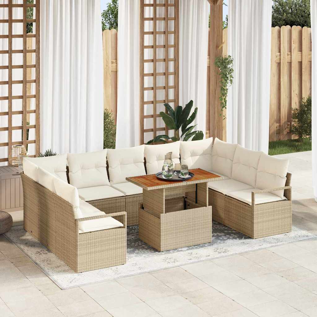 Conjunto de Sofá de Jardim 10 pcs Bege Rattan Sintético