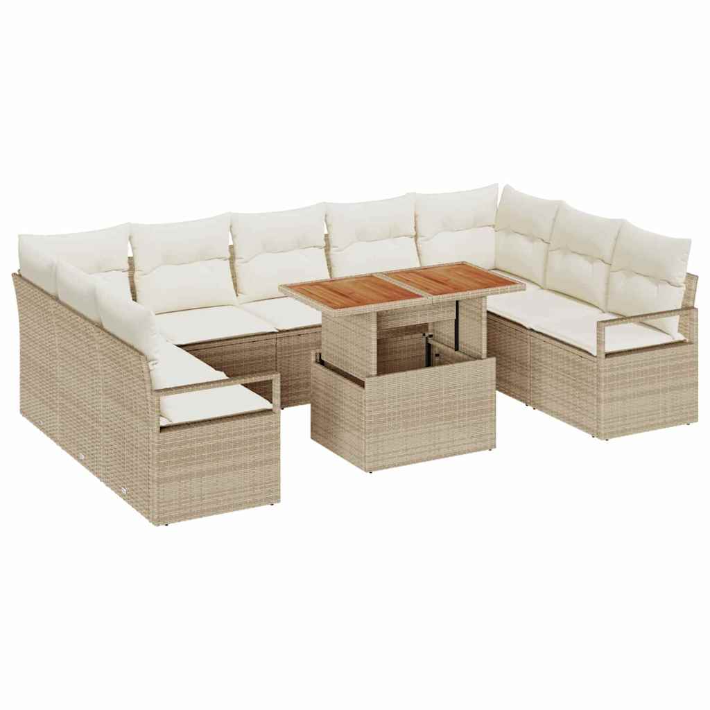 Conjunto de Sofá de Jardim 10 pcs Bege Rattan Sintético