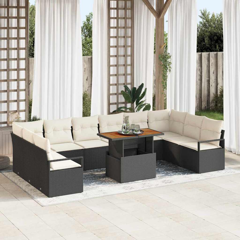 Conjunto de Sofá de Jardim 11 pcs Preto Rattan Sintético