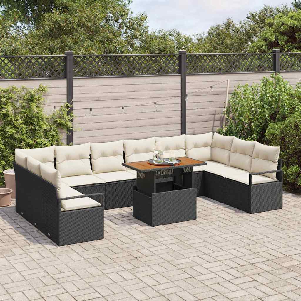 Conjunto de Sofá de Jardim 11 pcs Preto Rattan Sintético