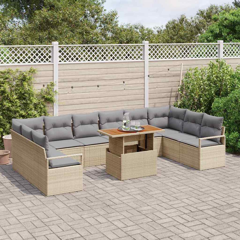Conjunto de Sofá de Jardim 11 pcs Bege Rattan Sintético