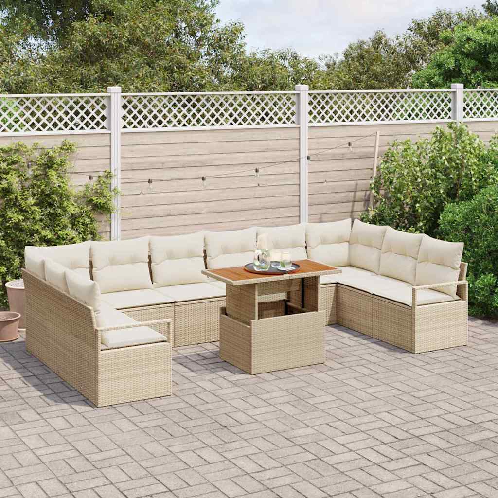 Conjunto de Sofá de Jardim 11 pcs Bege Rattan Sintético
