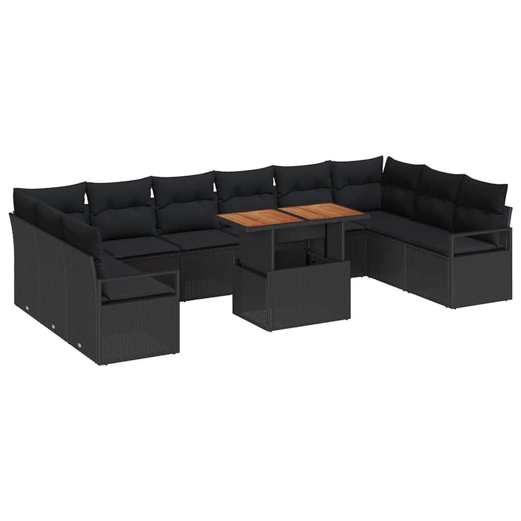 Conjunto de Sofá de Jardim 11 pcs Preto Rattan Sintético